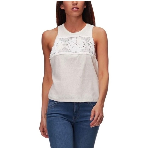 Free People We The Free Size Xs Window Crochet Star Crop Tank Top Ivory Boxy - Picture 1 of 8